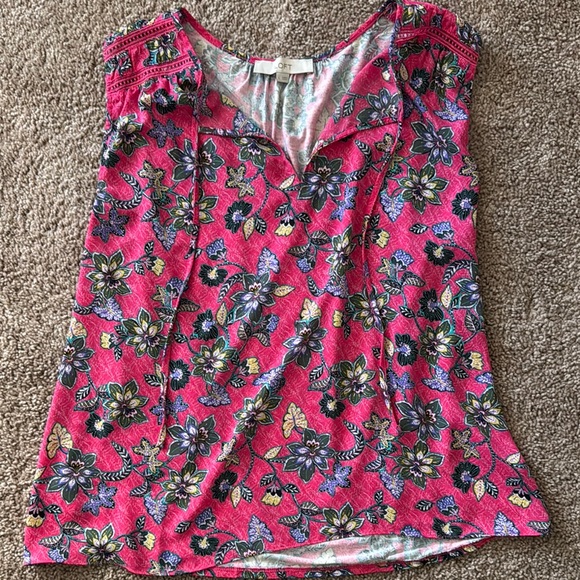 LOFT Tops - LOFT Pink and Blue Ruffled Floral Blouse